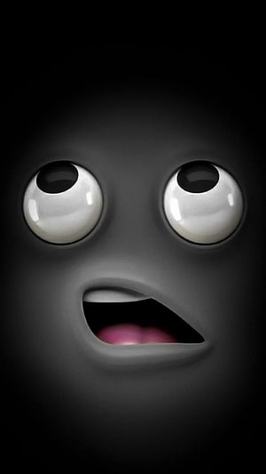 3D Rendered Surprised Face with Wide Eyes and Open Mouth on Dark Background HD phone wallpaper