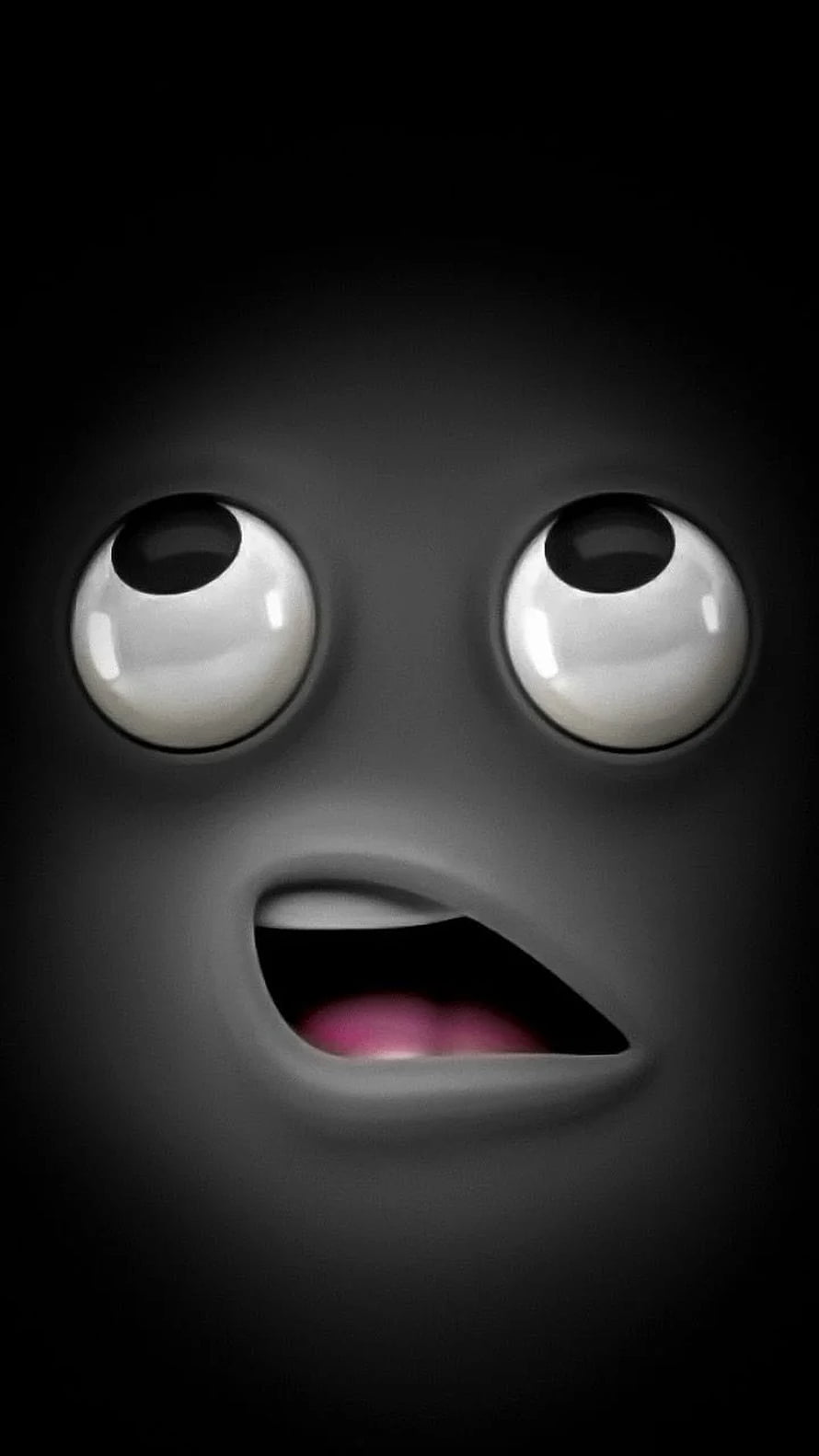 3D Rendered Surprised Face with Wide Eyes and Open Mouth on Dark Background HD phone wallpaper