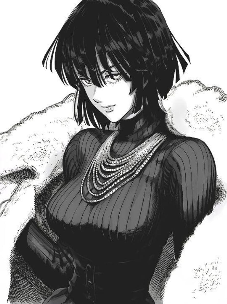 Fubuki Kiryuin Black and White Manga Illustration with Fur Coat and Necklace HD phone wallpaper