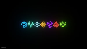 Genshin Impact Seven Element Symbols Glowing Neon Icons on Black Background HD wallpaper