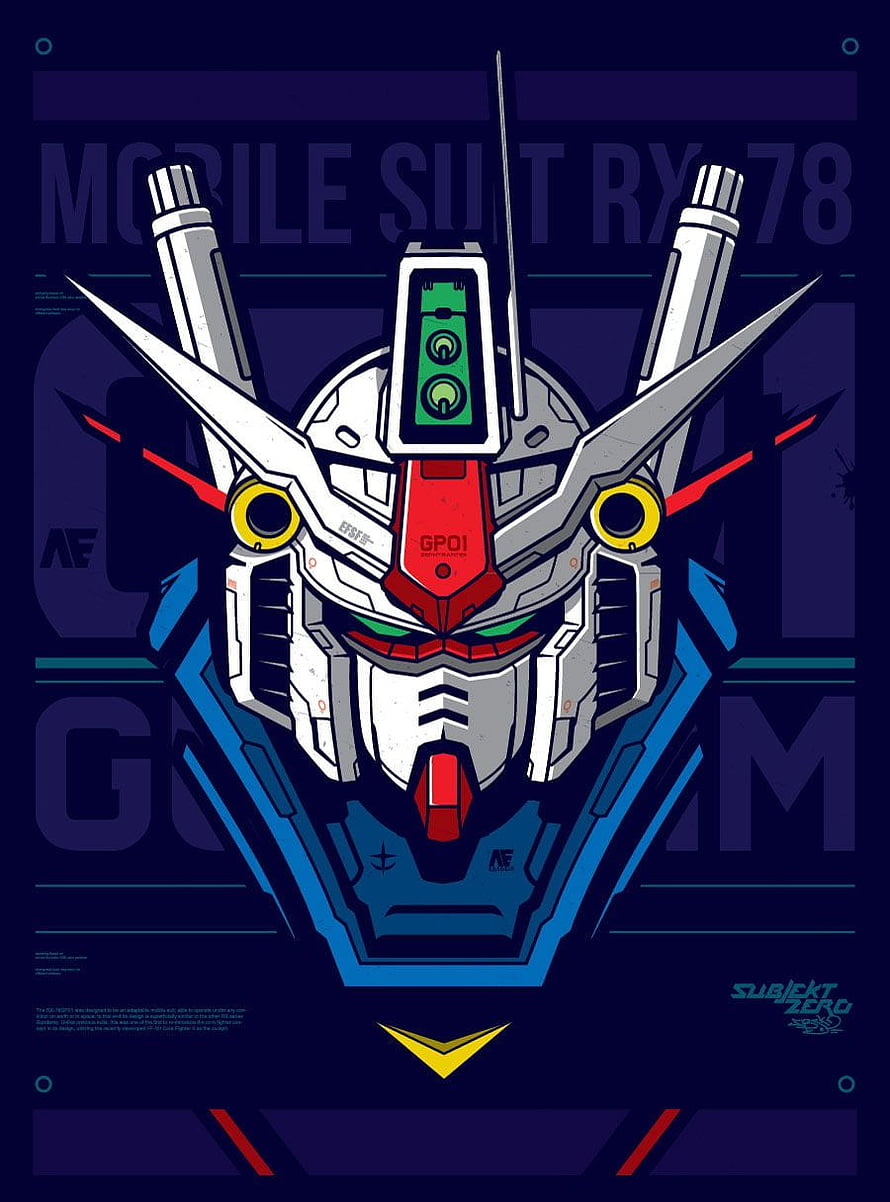 Gundam RX-78-2 Head Illustration with GP01 Marking and Blue Tech Background HD phone wallpaper