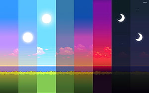 Pixel Art Day and Night Cycle Landscape with Sun and Moon Phases HD wallpaper