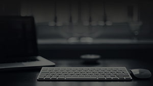 Minimalist Dark Workspace Setup With Wireless Keyboard And Mouse HD wallpaper