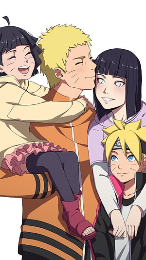 Naruto Uzumaki, Hinata Hyuga, Boruto, and Himawari Happy Family Portrait Anime Wallpaper HD phone wallpaper