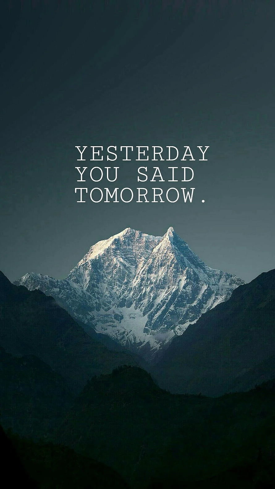 Snow-Capped Mountain Peak at Dusk with Inspirational Quote Overlay HD phone wallpaper