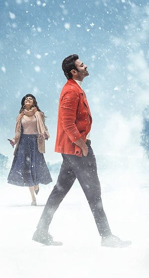 Prabhas and Pooja Hegde Walking in Snowfall from Radhe Shyam Movie HD phone wallpaper