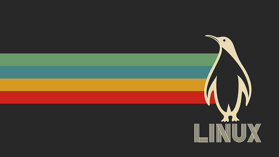 Retro Linux Tux Penguin Logo with Debian Color Stripes on Dark Background HD wallpaper