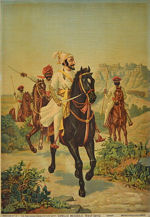 Raja Ravi Varma Painting of Shivaji Maharaj on Horseback with Cavalry HD phone wallpaper