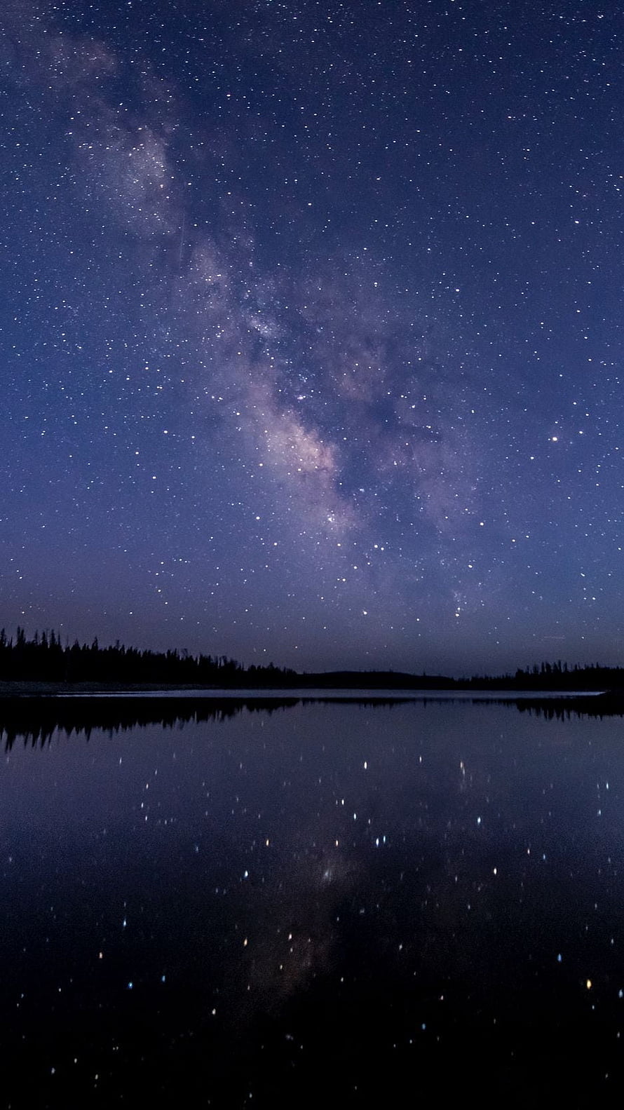 Stunning Milky Way Galaxy Reflected in Calm Lake Water at Night HD phone wallpaper