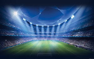 Illuminated Soccer Stadium Interior With Bright Floodlights And Full Crowd HD wallpaper