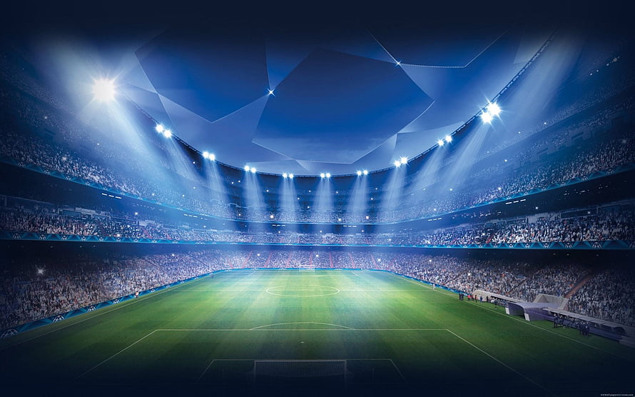 Illuminated Soccer Stadium Interior With Bright Floodlights And Full Crowd HD wallpaper