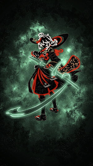 Kazuha from Genshin Impact in Neon Red and Green Art Style HD phone wallpaper