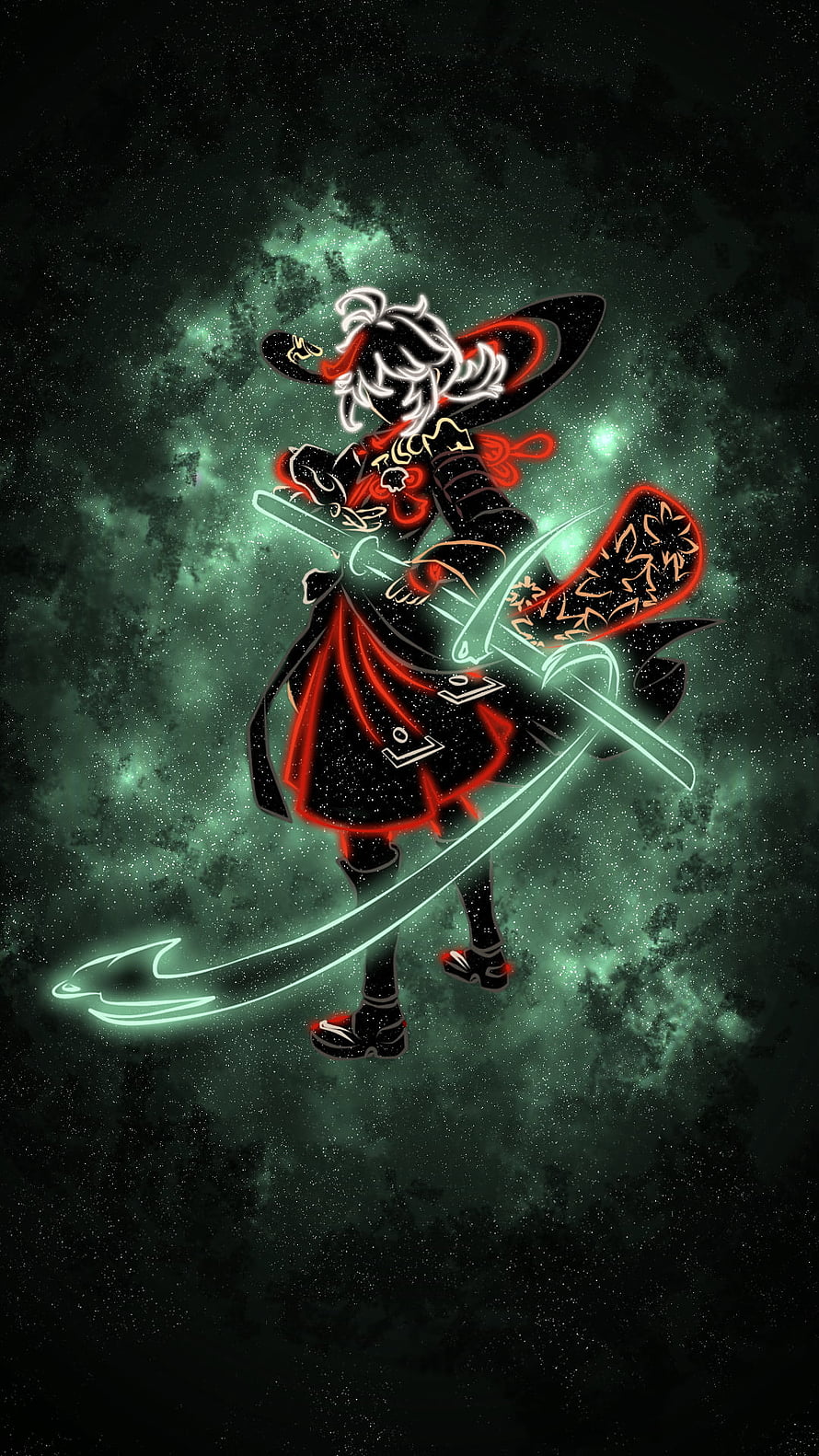 Kazuha from Genshin Impact in Neon Red and Green Art Style HD phone wallpaper