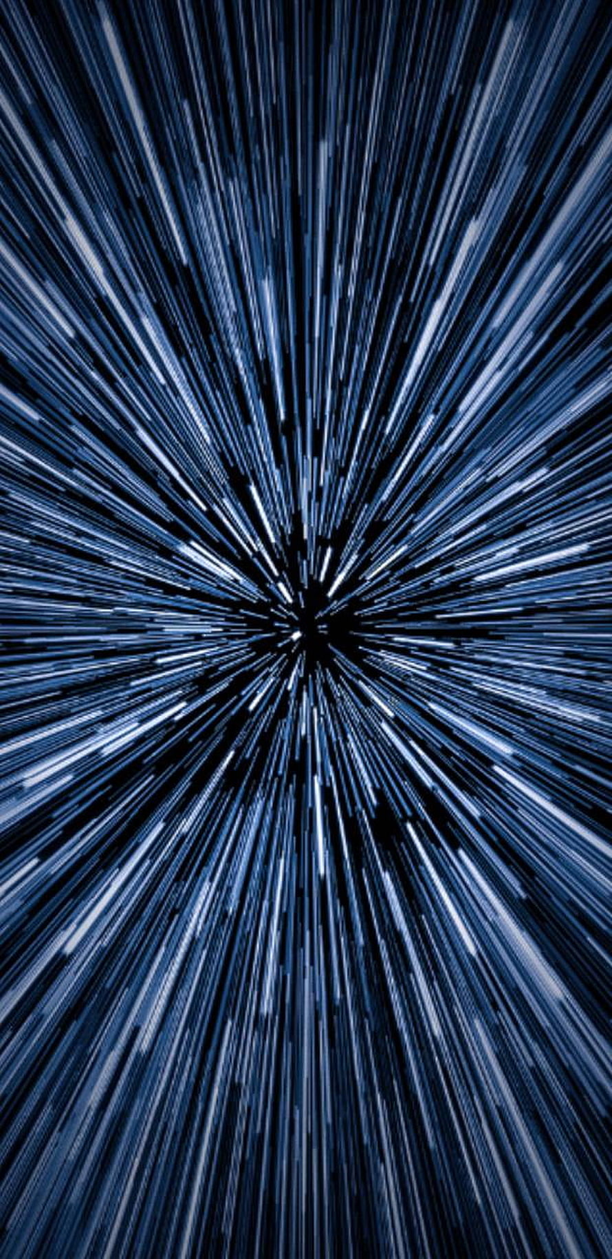 Star Wars Hyperspace Jump Effect with Radiating Blue Light Streaks on Black Background HD phone wallpaper