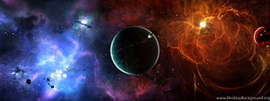 Vast Cosmic Panorama Featuring Distant Nebulae, Luminous Stars, and a Dark Planet in Deep Space HD wallpaper