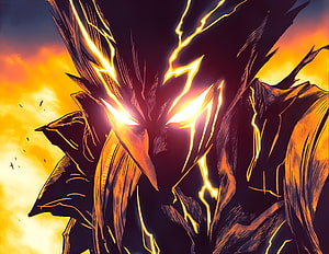 Dark Anime Character With Glowing Yellow Eyes And Lightning Aura HD wallpaper
