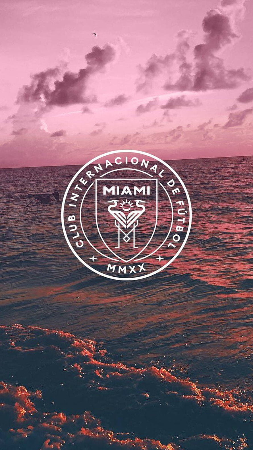 Inter Miami CF Crest Over Pink Ocean Sunset With Breaking Waves HD phone wallpaper