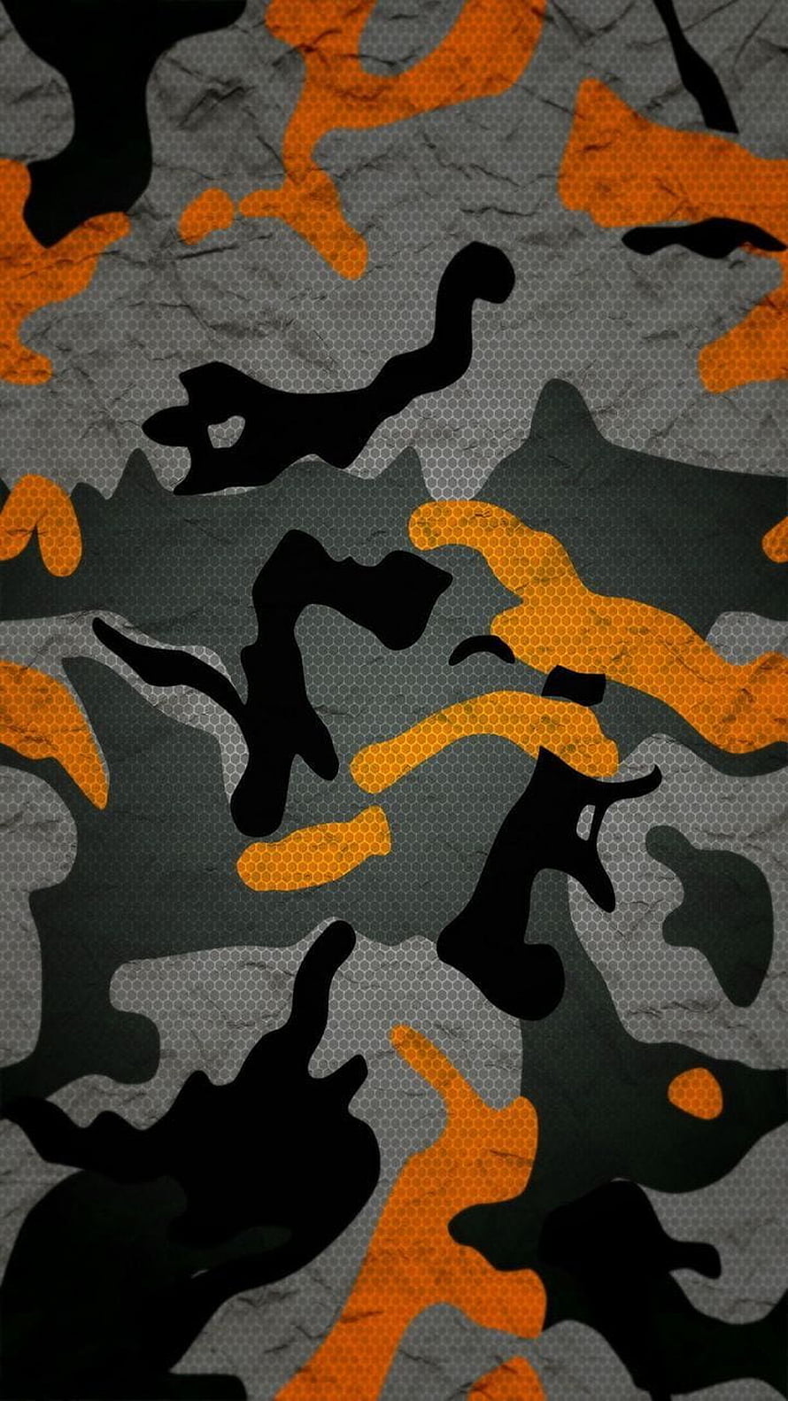 Abstract Black Orange and Grey Camouflage Pattern with Hexagonal Texture HD phone wallpaper