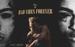 XXXTentacion Bad Vibes Forever Album Artwork with Dark Portrait and Gold Typography HD wallpaper