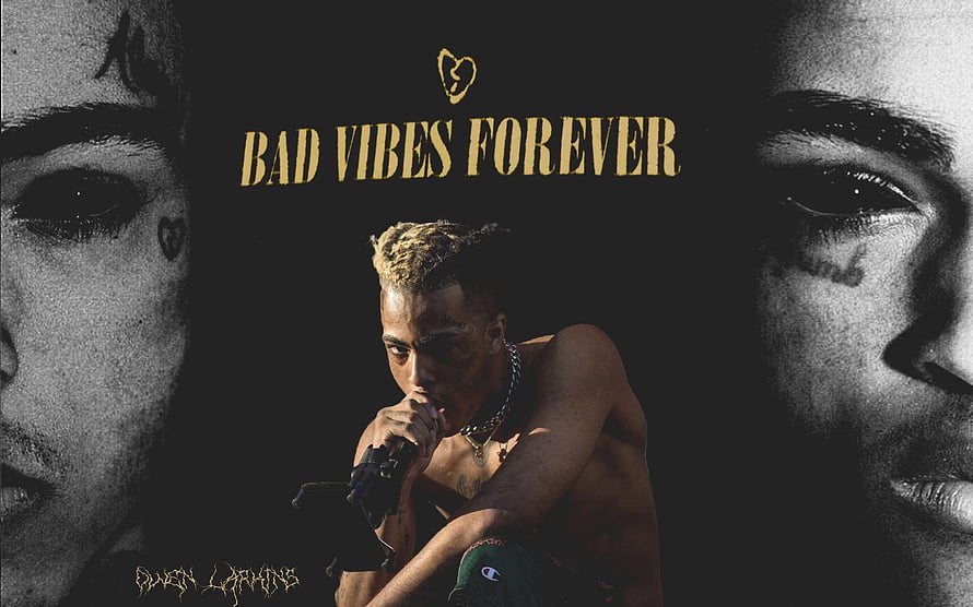 XXXTentacion Bad Vibes Forever Album Artwork with Dark Portrait and Gold Typography HD wallpaper
