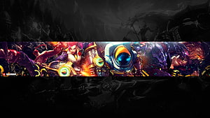 Dark Fantasy Gaming Banner with Vibrant Character Lineup and Sci-Fi Elements HD wallpaper