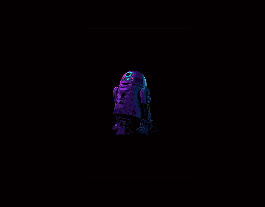 Neon Purple R2-D2 Star Wars Droid Illustration on Black Background HD wallpaper