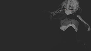 Monochrome Anime Girl in Black Dress with Dramatic Lighting HD wallpaper