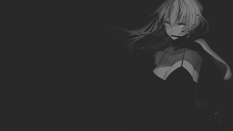 Monochrome Anime Girl in Black Dress with Dramatic Lighting HD wallpaper