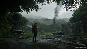 The Last of Us Part II Post-Apocalyptic Street Scene with Lone Survivor HD wallpaper