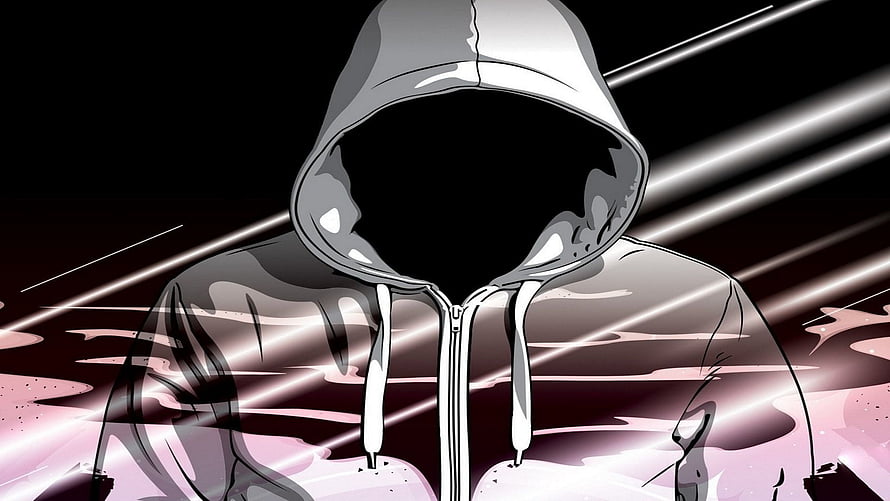 Mysterious Hooded Figure in Dark Anime Style with Dramatic Light Streaks HD wallpaper