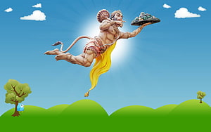 Hanuman Flying with Dronagiri Mountain in Blue Sky, 3D - High Resolution Lord Hanuman - & Background , Hanuman PC HD wallpaper