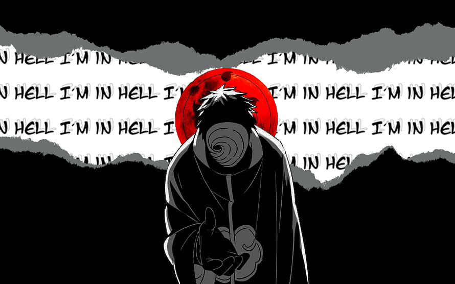 Obito Uchiha Anime Character with Spiral Eyes and Red Moon Background HD wallpaper