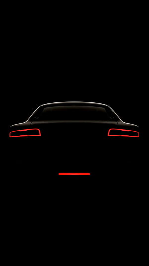 Minimalist Black Car Silhouette With Glowing Red Taillights On Dark Background HD phone wallpaper