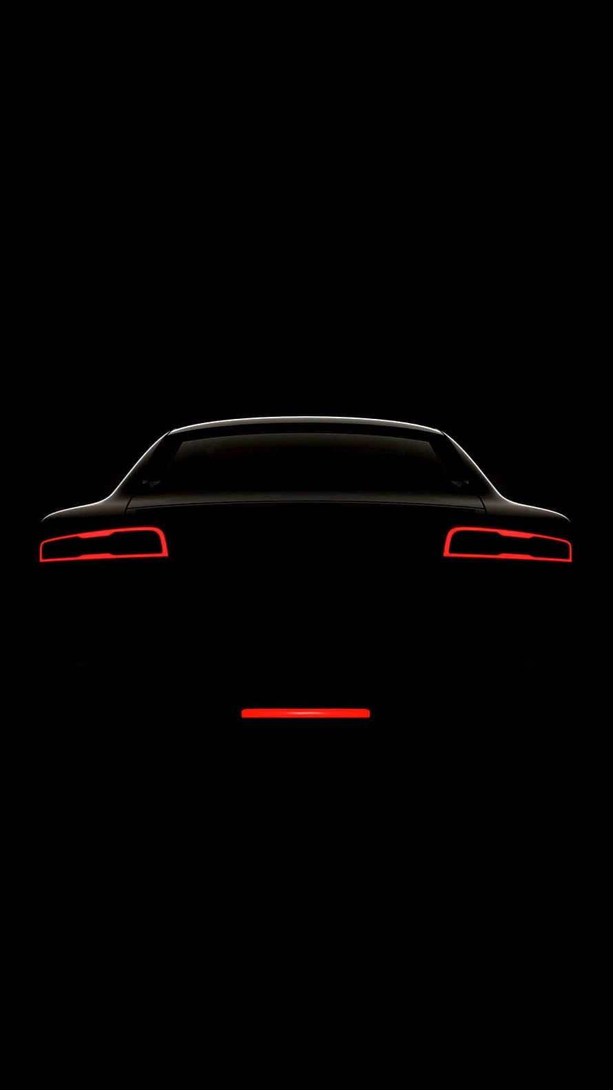 Minimalist Black Car Silhouette With Glowing Red Taillights On Dark Background HD phone wallpaper