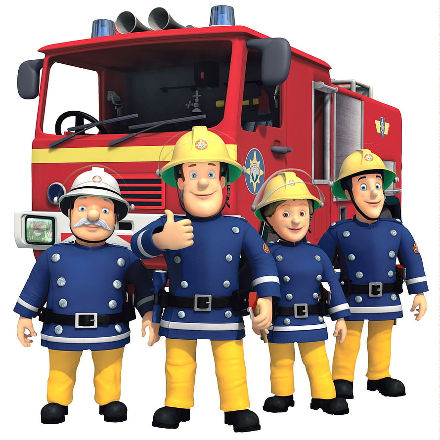 Fireman Sam and the Fire Station Crew Posing in Front of a Red Fire Engine, Fireman Sam . Fireman Calendar HD phone wallpaper