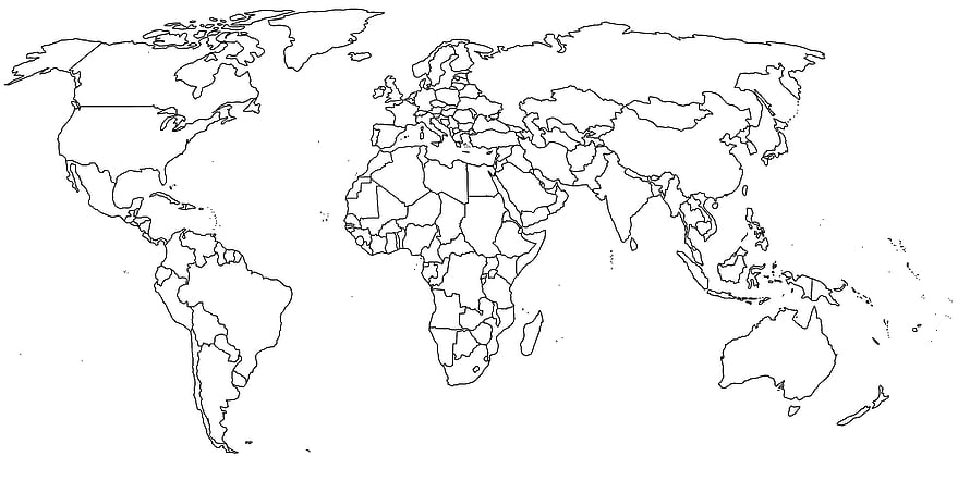 Blank World Map Outline With Country Borders For Coloring And Educational Geography Activities HD wallpaper
