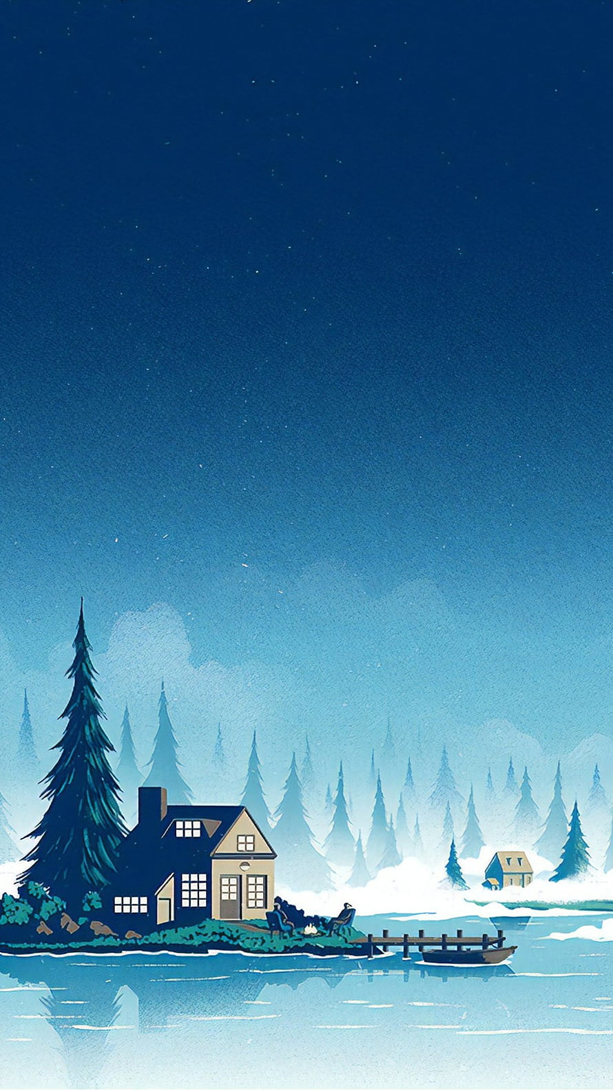 Cozy Cabin by the Lake at Night with Starry Sky and Pine Forest HD phone wallpaper