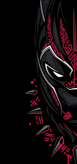 Black Panther T'Challa Mask Close-Up With Red Tribal Patterns HD phone wallpaper