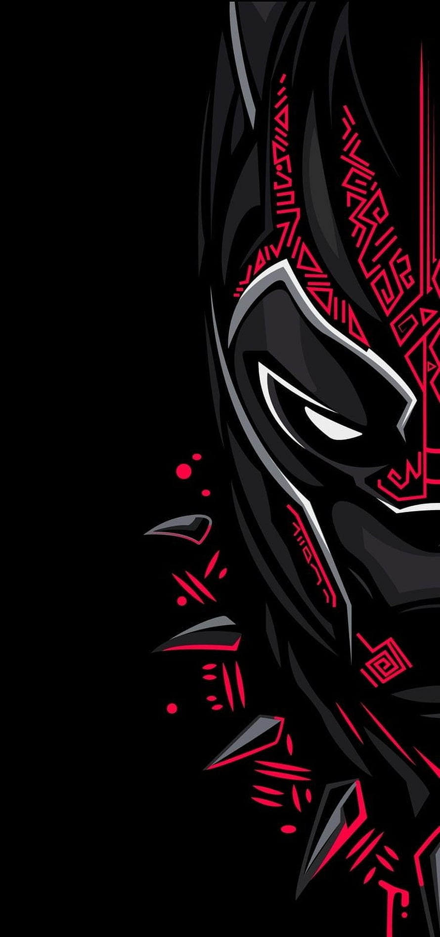 Black Panther T'Challa Mask Close-Up With Red Tribal Patterns HD phone wallpaper