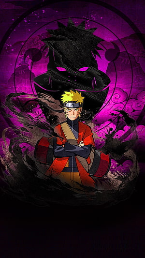 Naruto Uzumaki with Kurama Nine-Tails Fox Anime Wallpaper HD phone wallpaper