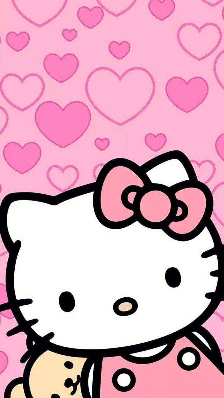 Cute Hello Kitty Character With Pink Bow On Heart Pattern Background HD phone wallpaper
