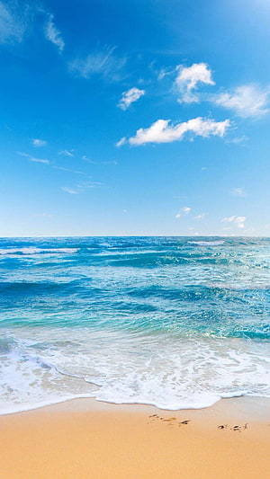 Serene Ocean View With Turquoise Waves And Golden Sand Beach HD phone wallpaper