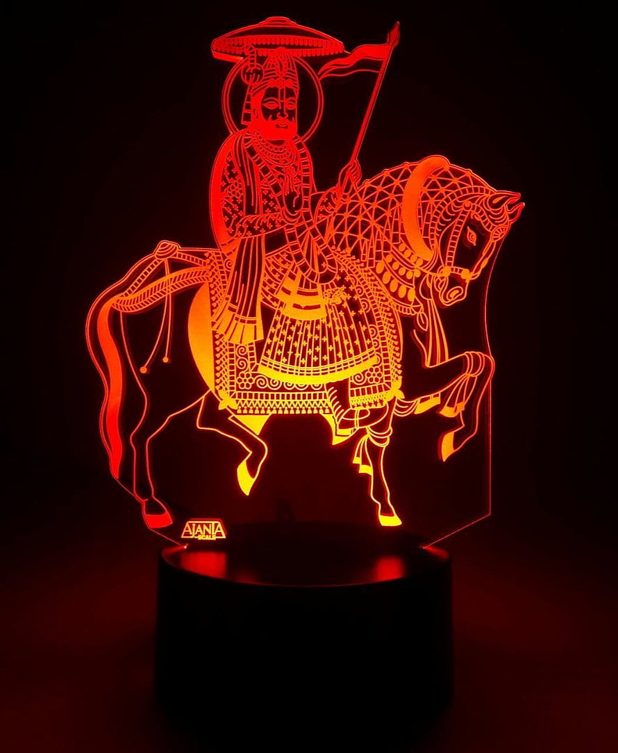 Ramapir 3D LED Night Lamp with Intricate Red and Orange Line Art on a Dark Background HD phone wallpaper