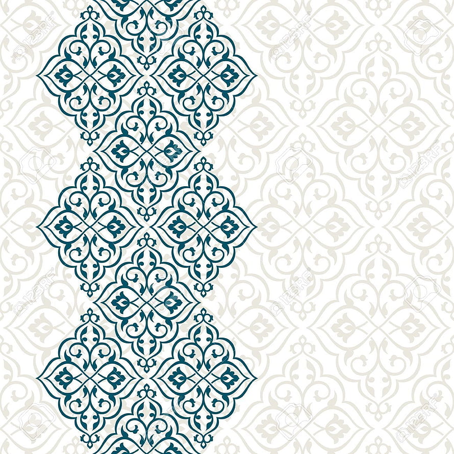 Teal and Cream Islamic Geometric Damask Pattern with Ornate Floral Motifs HD phone wallpaper