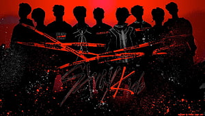 Stray Kids Silhouette Wallpaper With Red Caution Tape And Dark Edgy Background HD wallpaper