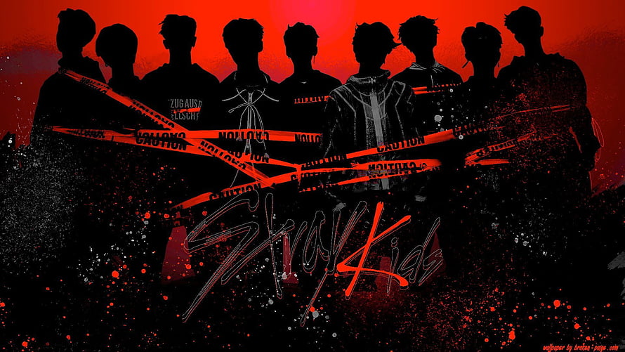 Stray Kids Silhouette Wallpaper With Red Caution Tape And Dark Edgy Background HD wallpaper