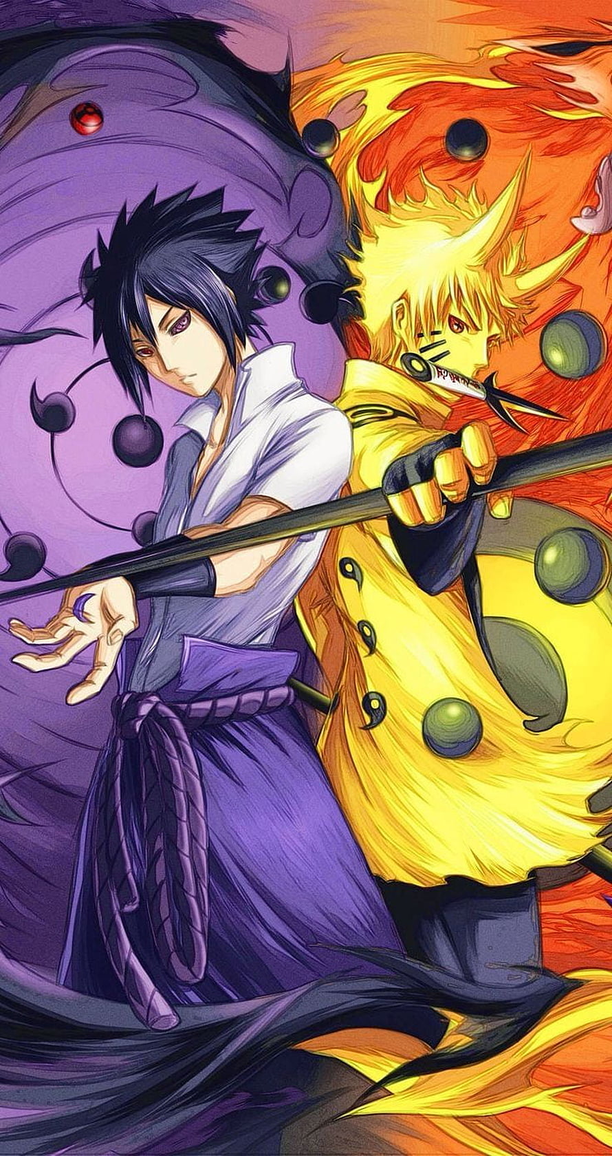 Sasuke Uchiha and Naruto Uzumaki Anime Battle Artwork HD phone wallpaper