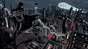 Batman Standing on Gotham City Rooftop with Bat-Signal in Night Sky, Batman Gotham City Dc Comics Resolution , , Background, and HD wallpaper