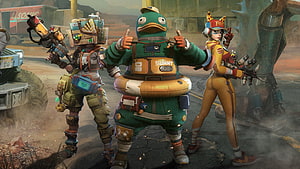 Overwatch 2 D.Va, Lúcio, and Hammond in a Post-Apocalyptic Wasteland Setting HD wallpaper