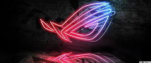 ASUS ROG Republic of Gamers Neon Logo on Dark Concrete Wall HD wallpaper